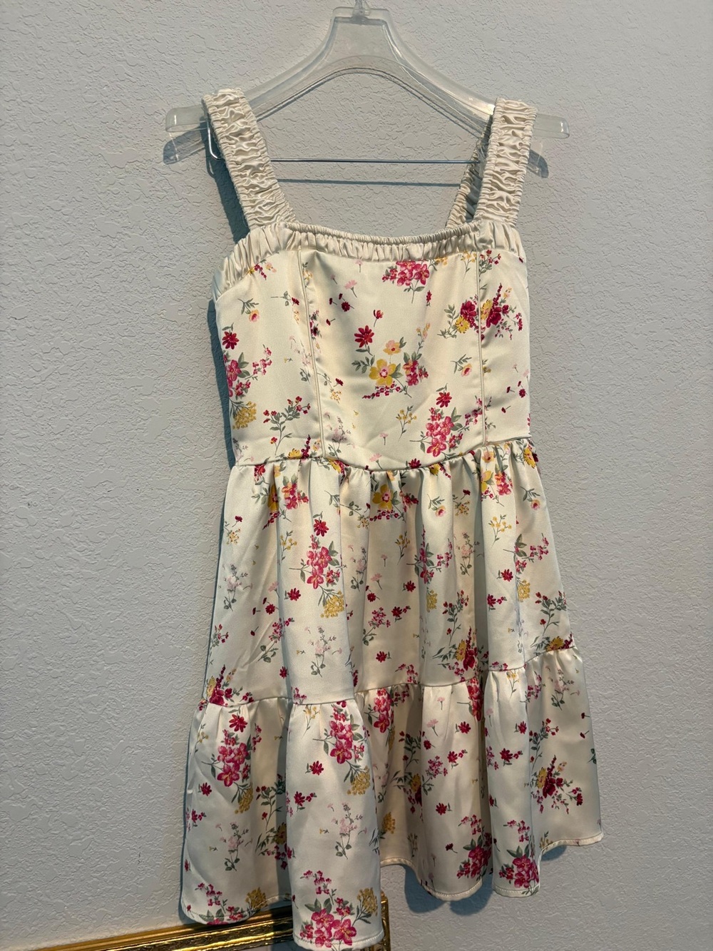 Forever 21 Cream Floral Tiered Dress with Pink and Yellow Blossoms